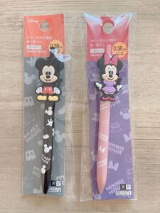 ディズニー ミッキーマウス ミニーマウス ラバークリップ付きボールペン2種セット