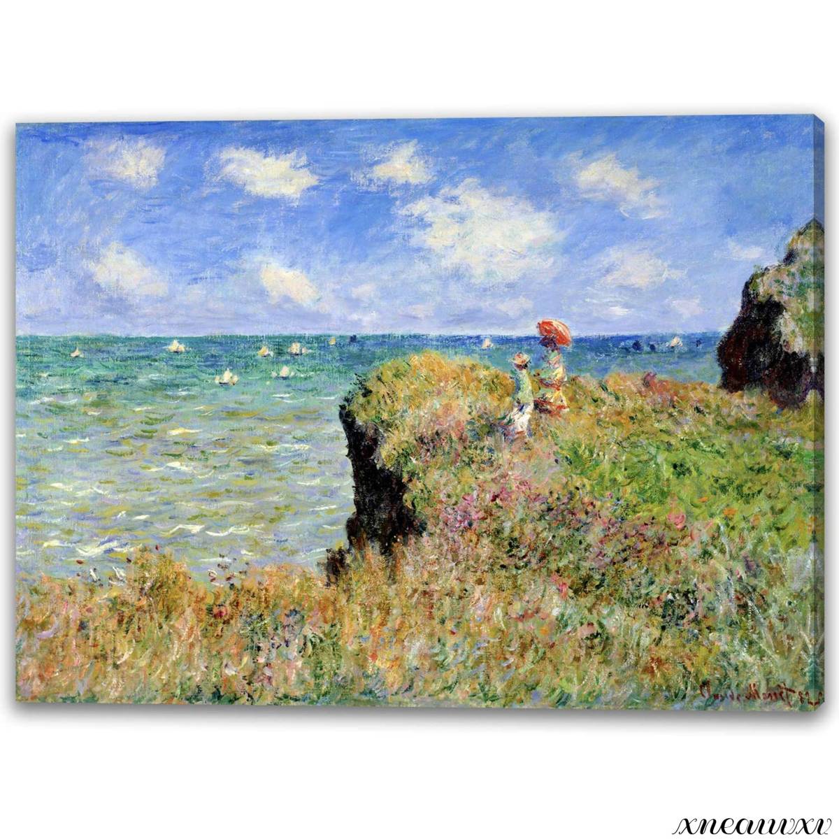 Panel de arte con estilo, Paseo por el acantilado en Pourville, monet, pintura al óleo, pintura de paisaje, decoración de interiores, colgar en la pared, decoración de la habitación, pintura de la lona, arte fino, Obra de arte, Cuadro, otros