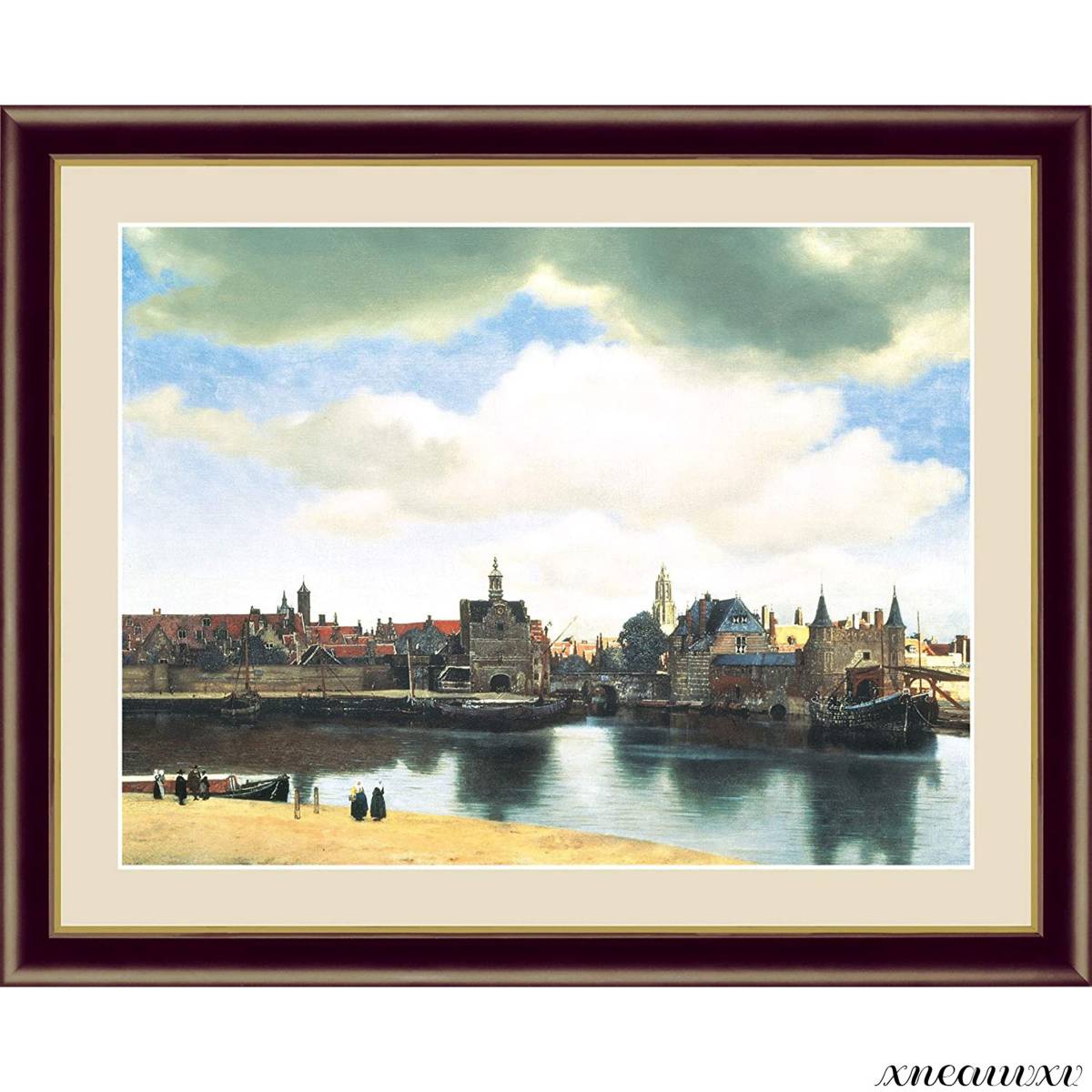 pintura enmarcada, Vista de Defurt, réplica, Vermeer, interior, colgar en la pared, decoración de la habitación, pintura de paisaje, pintura decorativa, póster, cuadro, tablero de arte, Obra de arte, Cuadro, dibujo al pastel, Dibujo con crayón