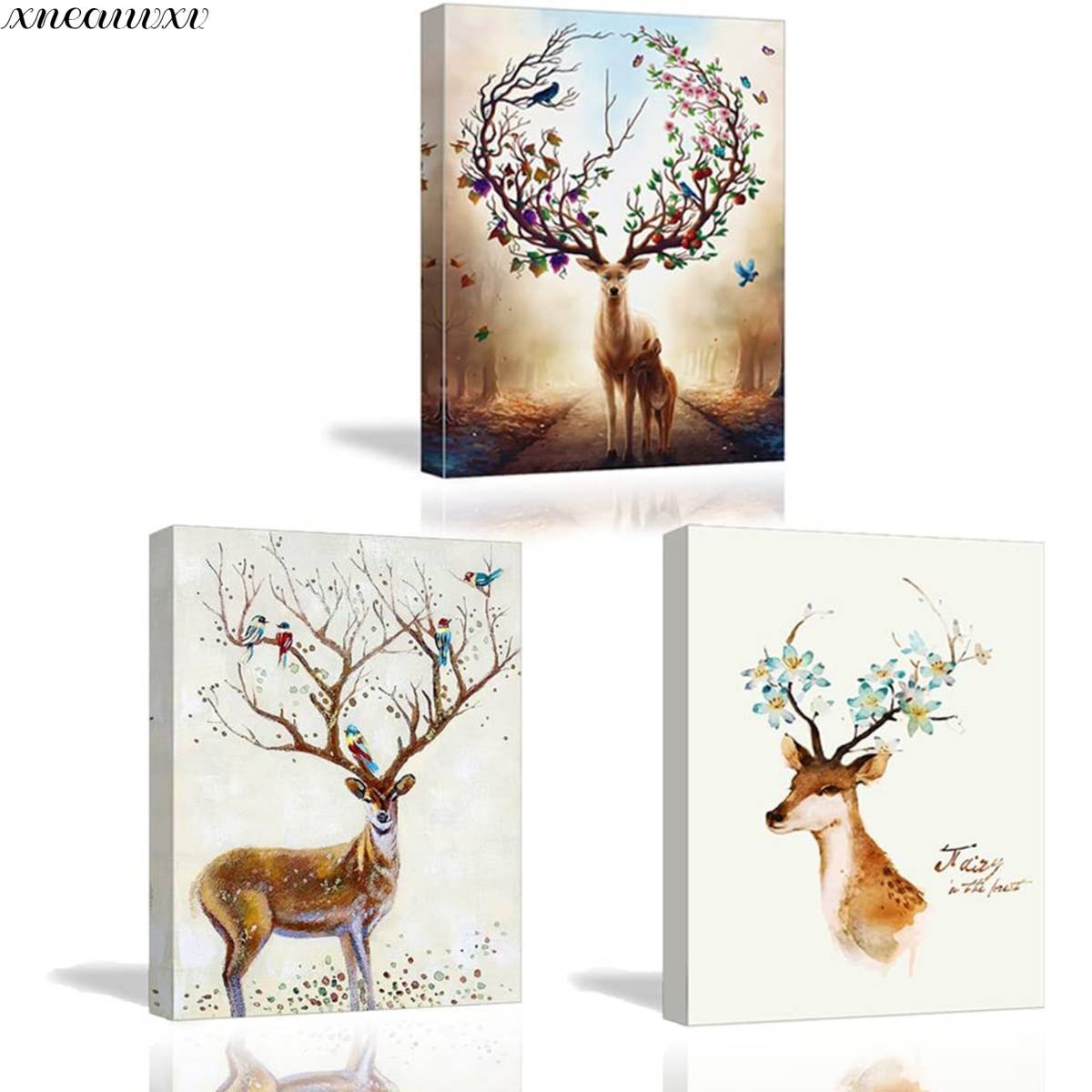 Set of 3 Art Panels, Nordic Style, Antelope, Interior, Wall Hanging, Room Decoration, Decorative Painting, Canvas, Painting, Stylish, Art, Appreciation, Art, Fine Art, Artwork, Painting, Pastel drawing, Crayon drawing