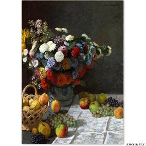 Art hand Auction Monet Naturaleza muerta con flores y frutas pintura hecha en Japón tamaño A3 reproducción pintura al óleo pintura de paisaje interior pared colgante decoración de la habitación pintura decorativa arte cartel apreciación del arte, Cuadro, Pintura al óleo, Pintura abstracta