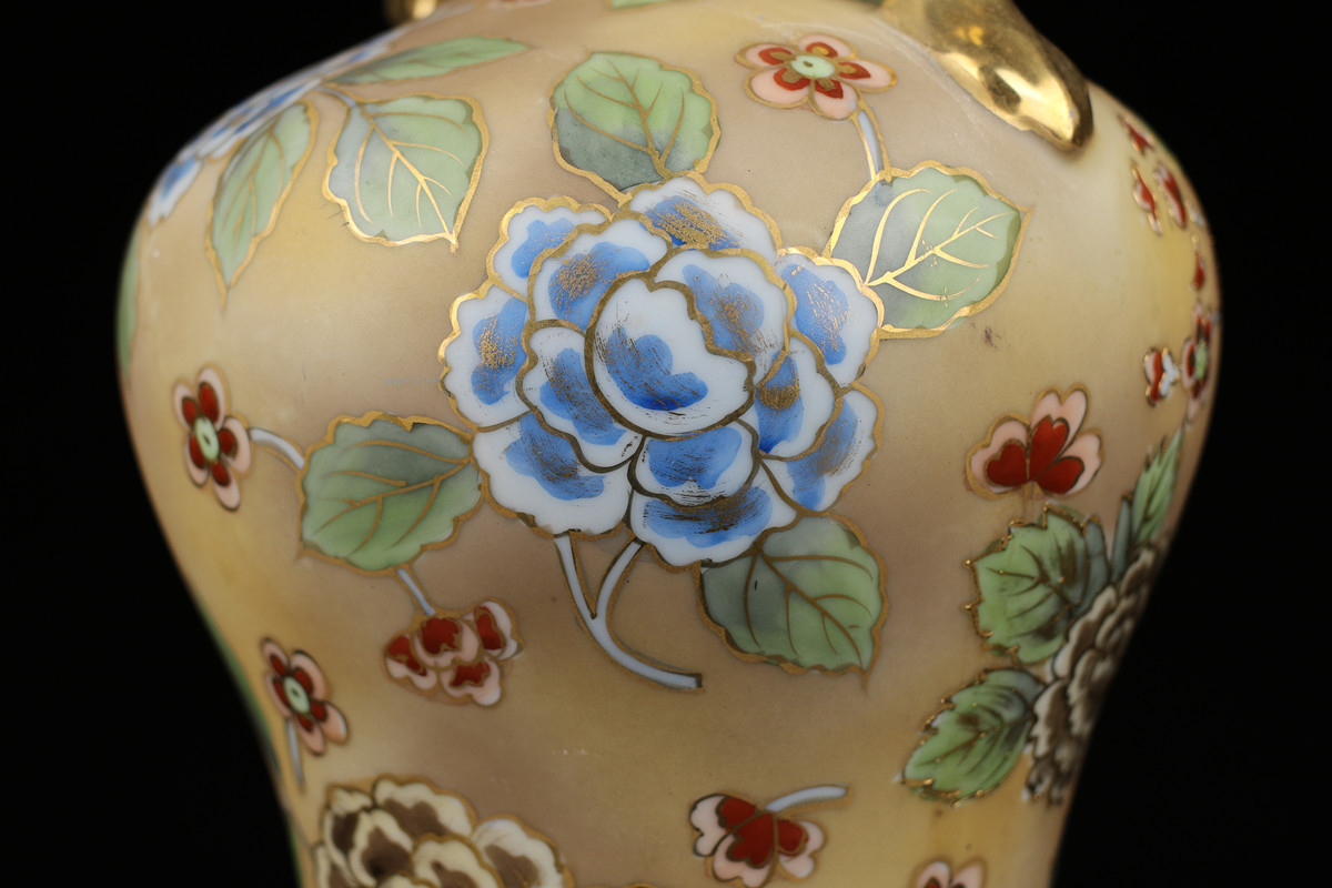 C7946 明治24年 【オールドノリタケ】 HAND PAINTED 金彩山水花卉宝石