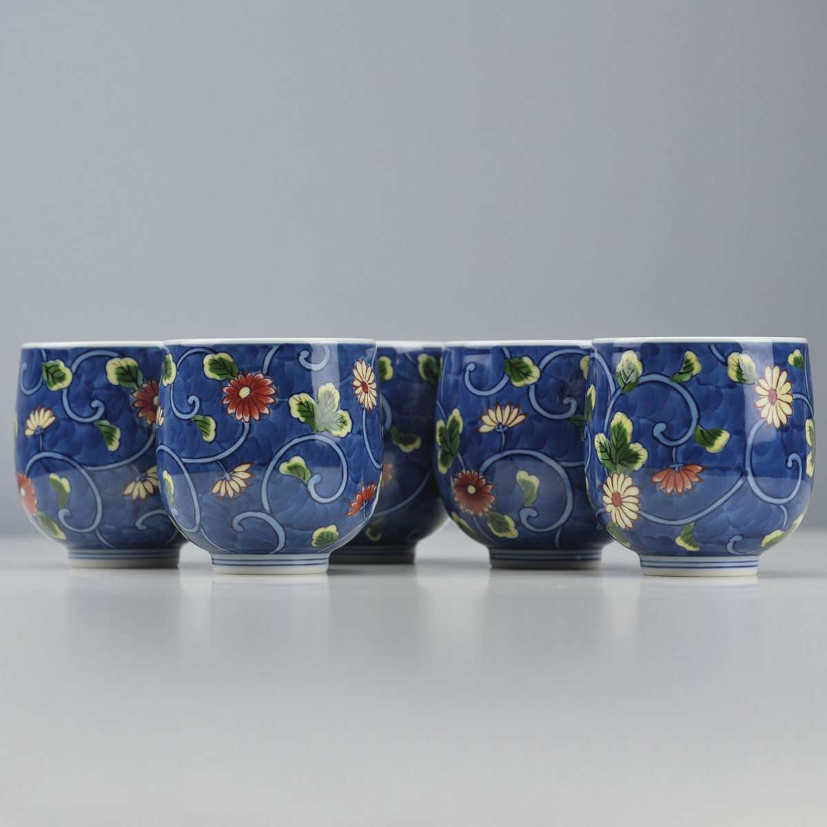 ☆京焼・清水焼 〈壹楽窯〉 彩花鳥お茶呑茶碗 5客揃 K21305217 食器 ...