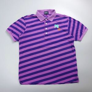1円 PEARLY GATES パーリーゲイツ ロゴ刺繍 鹿の子 斜めライン 半袖ポロシャツ 紫系 メンズ 4 ゴルフウェア