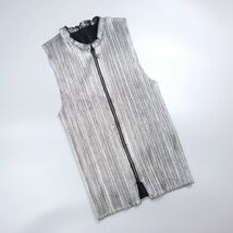 1円 PLEATS PLEASE ISSEY MIYAKE プリーツプリーズイッセイミヤケ プリーツ ラインストーン ジップアップベスト シルバー レディース 3_画像1