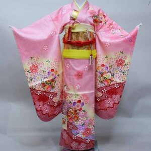  "Семь, пять, три" 7 лет женщина . натуральный шелк кимоно полный комплект кимоно. ... ангел . перо 4 tsu. пояс оби мусуби праздничная одежда новый товар ( АО ) дешево рисовое поле магазин NO37364