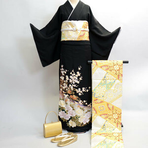  kurotomesode kimono silk full set house . inserting separate Y6000 small articles till 20 point complete set all ..7 days rental ( stock ) cheap rice field shop NO12203