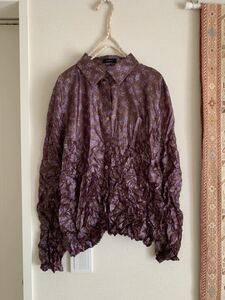 Gabardine K.T purple blouse gyaba Gin floral print wrinkle processing tops long sleeve 