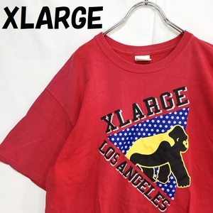 【人気】XLARGE/エクストララージ 半袖Tシャツ ビッグロゴ プリント コットン100％ レッド サイズL/S3558