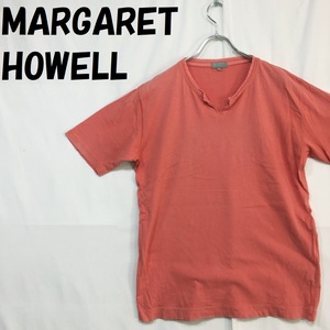 【人気】MARGARET HOWELL/マーガレット・ハウエル/MHL. Ｔシャツ ヘンリーネック オレンジ コーラルピンク サイズＬ/S3266