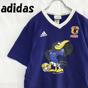 【人気】adidas/アディダス JFA 日本サッカー協会 半袖 プリント Tシャツ KIRIN コットン100％ ブルー サイズL/S3396