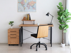 / new goods / free shipping / desk + side chest + chair 3 point set / oak material + iron square modern style / office tere Work remote 