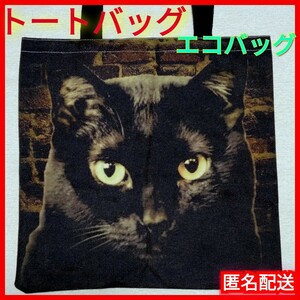 【トートバッグ】折りたたみ　エコバッグ　匿名配送　猫　ネコ　ねこ　猫グッズ　ショッピング　旅行　サブバッグ　補助バッグ　黒猫F