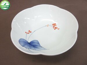 【O-9362】香蘭社 相思花 花柄 梅型 深鉢 中鉢 直径約22cm 伝統工芸【千円市場】