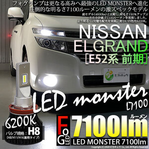 [アウトレット品・保証なし]日産 エルグランド［E52系 前期］対応 フォグランプ用 バルブキット[H8]LED MONSTER L7100 ホワイト