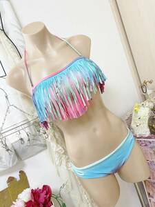 * Lady's swimsuit S* soft triangle bikini / band u bikini : Rainbow MIX