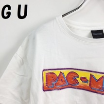 【人気】GU/ジーユー PAC-MAN パックマン プリント 半袖Tシャツ グラフィックT コットン100％ ホワイト サイズS レディース/S4164_画像1