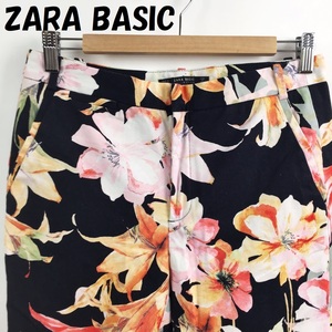【人気】ZARA BASIC COLLECTION/ザラ ベーシック コレクション 花柄 カプリパンツ 総柄 ブラックベース USサイズ06 レディース/S4178