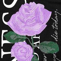 112803-25 ロンT ローズ刺繍 バラ 薔薇 ルーズシルエット クルーネック 長袖 Tシャツ メンズ(ブラック黒×紫バラ) 46L オーバーサイズ _画像5
