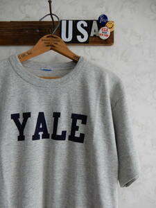 デッドストック！ＹＡＬＥ！９０ｓチャンピオン青タグ霜降りグレービンテージ染み込みＴシャツＵＳＡ製アメリカ米国９０年代ヴィンテージ