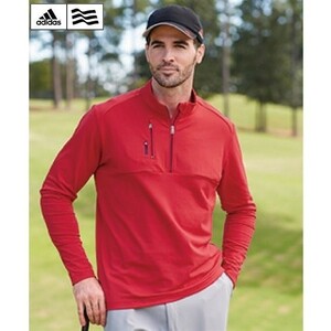 海外XLサイズ　Adidas（アディダス）メンズ　ゴルフウェア 　アディダスゴルフ　1/4ジップ 長袖シャツ　A195 レッド　※ラスト1