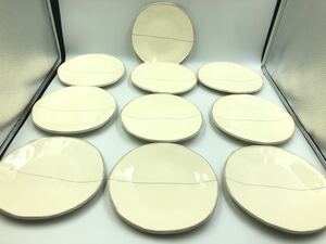 仁清　京焼　清水焼　一文字銀彩　乳白皿　懐石料理　日本料理　10客　十客　平皿　向付　焼物皿　刺身皿