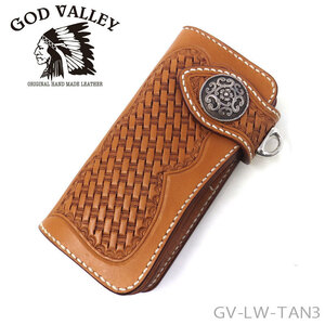 GOD VALLEY　ロングウォレット　バイカーウォレット　長財布　タン　カービング　牛革