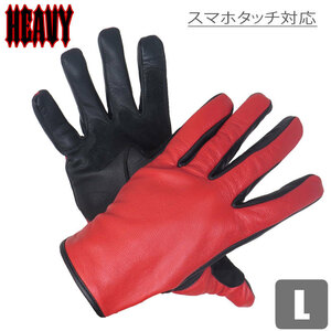 HEAVY HGGP-06S-RED サイズL （レッド）山羊革プレーングローブ　スマホタッチ対応　ライディング　グローブ　バイク　オールシーズン用