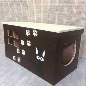 《受注生産C05》蓋付き キャットハウス ハンドメイド リメイク 保護猫 タワーりんご箱 木箱 アンティーク 猫カフェ