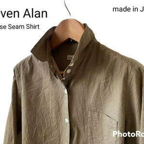 Steven Alan（スティーブン・アラン）リバースシームシャツ カーキ シワ加工 S