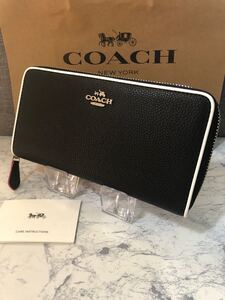 新品 大人気 残り1つ COACH 財布 ブラック ホワイト コーチ 長財布