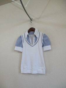 CECILMcBEE white piling put on manner short sleeves blouse (USED)42317