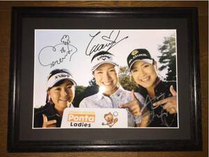 LPGA wistaria rice field light .& Aoki ...& large west . with autograph A4 life photograph high class frame goods 