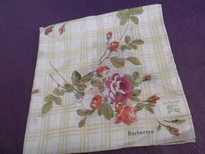 バーバリー Burberrys 薔薇 ハンカチ 53x53cm クリーム色 バラ ローズ / 三陽商会 ブルーミング中西