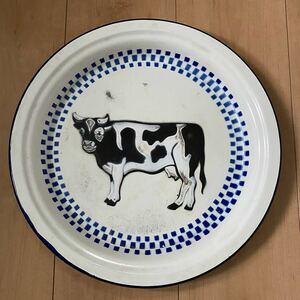[ O-Bon ] cow cowkaubullbru* circle tray tray tray tray * antique ANTIQUE retro Retro Vintage Vintage Vintage