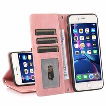 iPhone SE3 ケース iPhone SE2 レザーケース アイフォン7/8 ケース iPhone7 カバー 手帳型 カード収納 財布型 pink_画像2