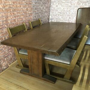 AI192 karimoku カリモク レトロダイニングテーブルセット 4人掛け ダイニングチェア 食卓テーブル 食卓椅子 昭和レトロ　現状品　
