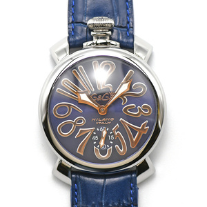 ガガミラノ GaGa MILANO マヌアーレ48MM 手巻き 5010.05S ブルー 青文字盤 メンズ 紳士用 男性用 腕時計 美品