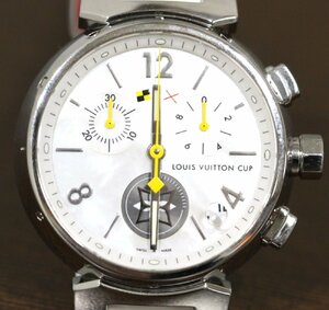 磨き済 美品 ヴィトン Q11BA タンブールGM シェル文字盤 ラブリーカップ クロノグラフ クオーツ メンズ 時計