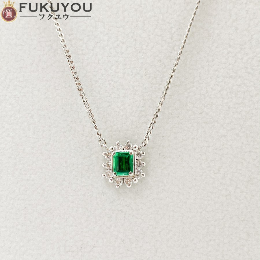 Pt900 Pt850緑石×ダイヤモンドネックレス - bookteen.net おトク情報がいっぱい! Pt900/Pt850天然エメラルドダイヤネックレスE0.213ct ネックレス