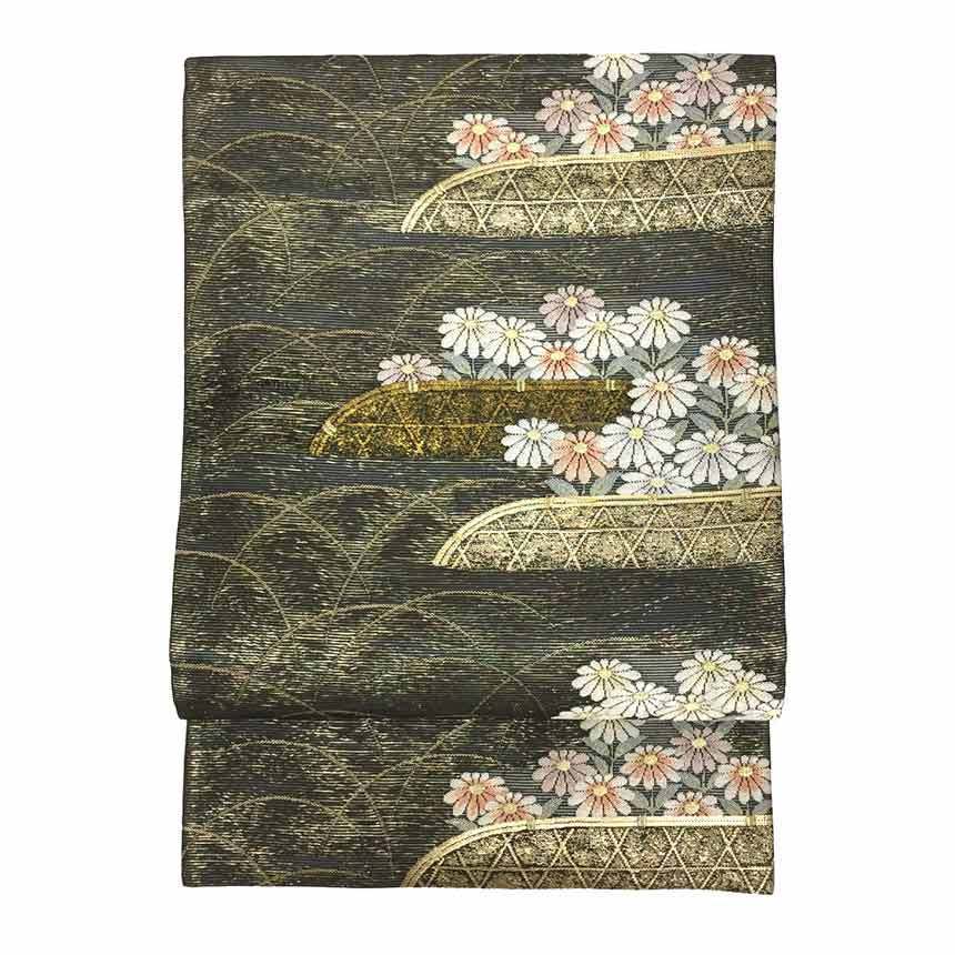 絽 市松文様 夏袋帯 六通柄 正絹 夏帯-