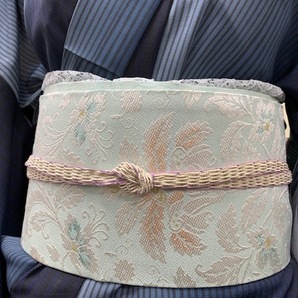 送料無料！２０２２年新柄おしゃれな正絹名古屋帯『京都西陣 弥栄織物』小紋・紬・無地に使えます。更紗 柄の画像2