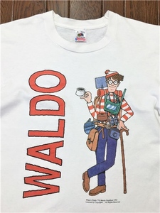 ＵＳＡ製 ９０ｓ ビンテージ Ｗｈｅｒｅ’ｓ ＷＡＬＤＯ ウォーリーを探せ Ｔシャツ Ｍ 白 フルーツタグ シングルステッチ レア アメリカ製