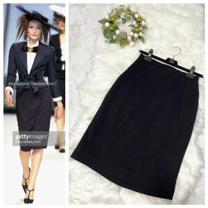  genuine article collection model Chanel Vintage COCO button here Mark wool tight skirt 40 black black CHANEL