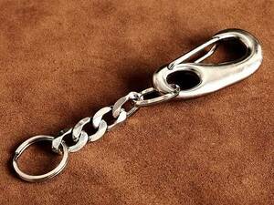  flat stainless steel chain +. sphere kalabina key holder (L size ) silver na ska n key ring silver Rider's wallet 