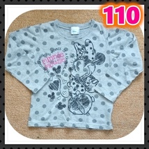 Disney ディズニー Tシャツ ロンT 110 長袖 ロングスリーブ ミニー グレー 水玉 ドット柄 トップス カットソー 韓国 オルチャン 古着 美品_画像1