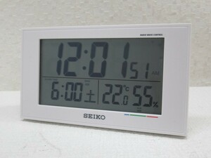 ●SEIKO SQ758W 置時計 ホワイト SQ758W セイコー デジタル 電波 目覚まし時計 温湿度計/フルオートカレンダー機能 USED 55399●!!