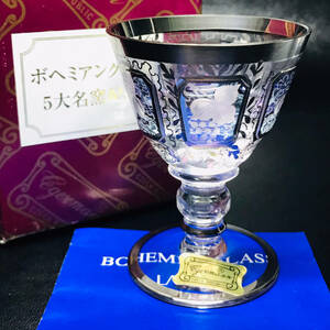 ★未使用！チェコ ボヘミア ガラス CZECH REPUBLIC！EGERMANN エーゲルマン！ラスター彩 エングレーヴィング プラチナ手描き 酒器/グラス★