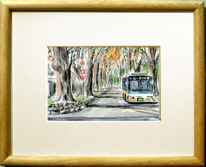 No. 7604 Arbres Zelkova au crépuscule de la ville de Fuchu / Chihiro Tanaka (aquarelle des quatre saisons) / Livré avec un cadeau, Peinture, aquarelle, Nature, Peinture de paysage