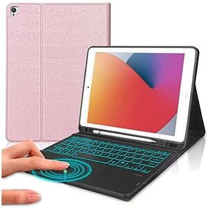 ★カラー:ipad8/10.2/10.5/Air3(ピンク)★ iPad 10.2 キーボード ケース 軽量 DINGRICH タッチパッド搭載 7色バックライト ワイヤレス